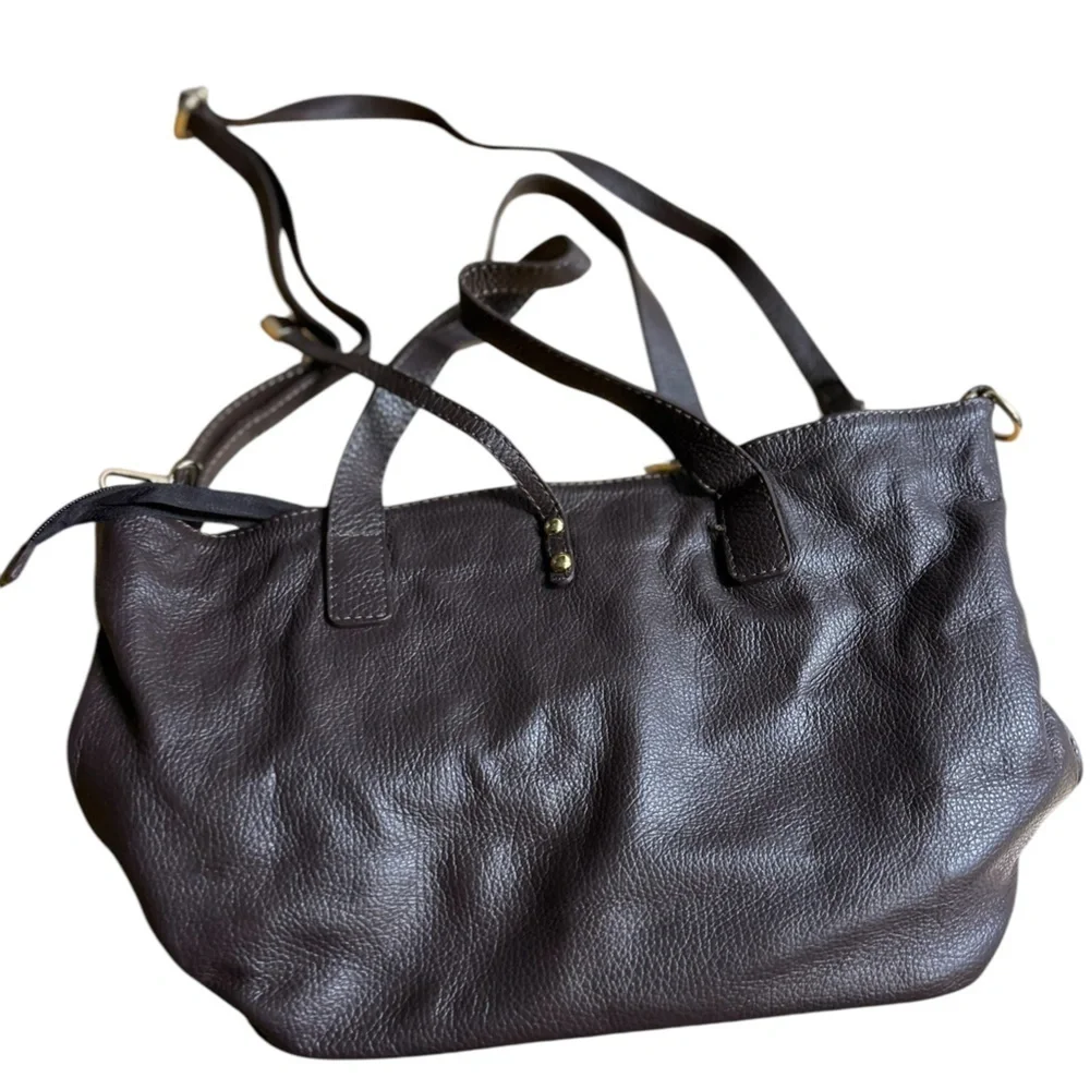 Women's Brown Leather Tote Bag with Gold Hardware‎ made in Italy